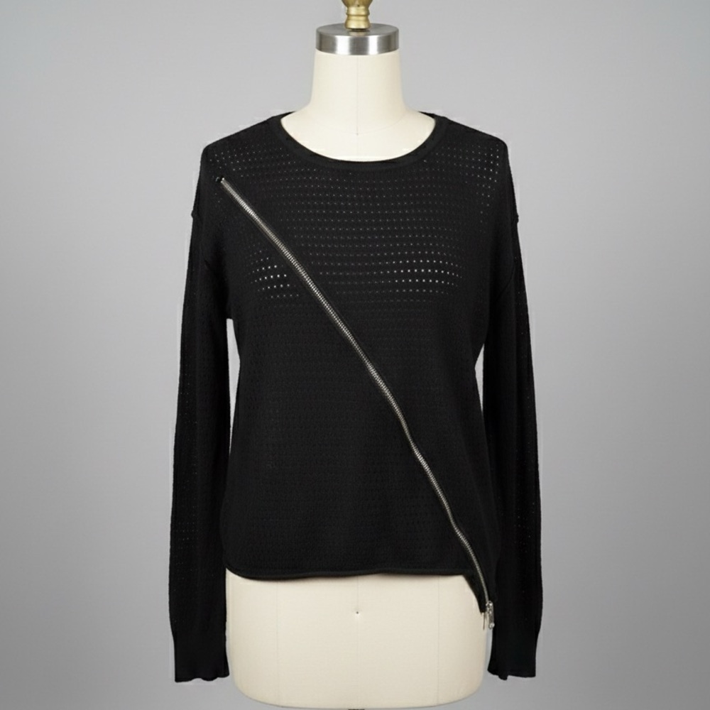 TAKESHY KUROSAWA Womens Black Mesh Knit Sweater Zipper Sz XL Italy Goth Edgy